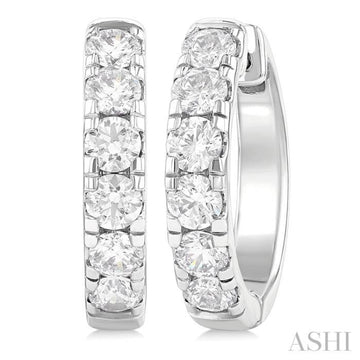 1 1/2 Ctw Round Cut Diamond Hoop Earrings in 14K White Gold